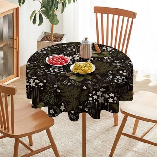 Woodland Field Tablecloth, Rustic Forest Wild Flower Herb Fern Farmhouse Natural Floral Table Cloth for Picnic Party Dining Room Home Decor, 70x70in
