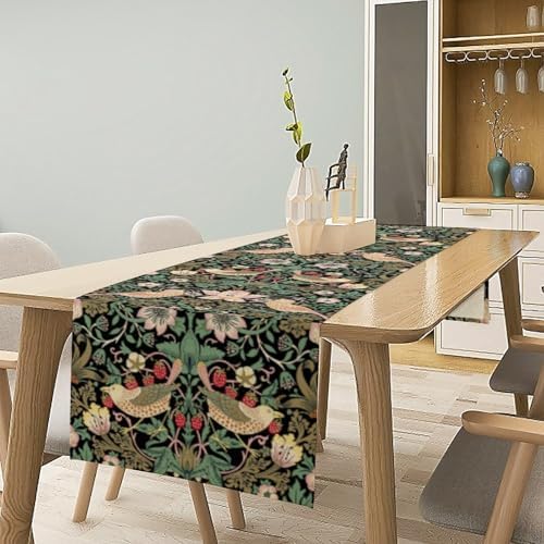 William Morris Floral Table Runner, Vintage Flowers Green Botanical Printed Table Runner for Home Kitchen Dining Table Decoration,13x120 Inch