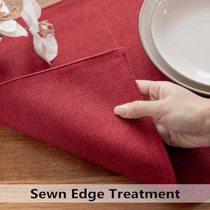 Demetex Placemats Set of 6 Red Linen Wipeable Place Mats Heat Resistant Cloth Placemats for Dining Table Restaurants Holiday, 13 x 19 inches, Wine Red