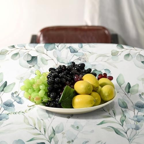 Green Eucalyptus Tablecloth, Watercolor Floral Spring Botanical Plants Herb Sage Print Table Cover for Home Kitchen Dining Table Party Camping Decor 60x90in