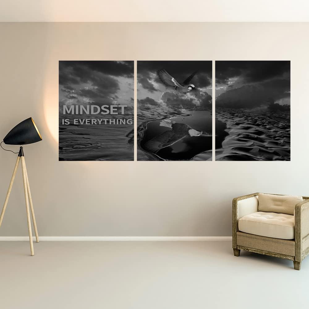 Yetaryy 3 Panels Inspirational Canvas Painting Motivational Wall Art Success Framed Poster Grind Hustle Positive Quotes Wall Poster Office Inspirational Wall Decor 36''W x 16''H (Animals-HeiYing-3S)