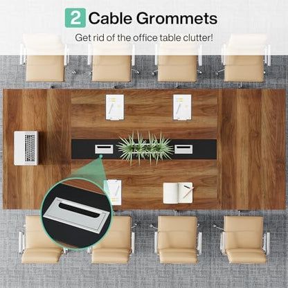 Tribesigns 8FT Conference Table, 94.49 L x 47.24 W x 29.53 H Inches Large Meeting Podcast Table for 10 People, Business Style Wooden Training Table with Strong Metal Frame for Office Conference
