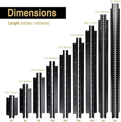 Sound Town 4-Pack 12U Steel Rack Rails, with Black Powder Coated Finish and Screws (ST-RR-12UX2)