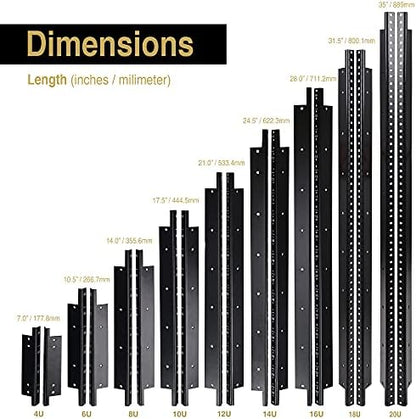Sound Town 4-Pack 12U Steel Rack Rails, with Black Powder Coated Finish and Screws (ST-RR-12UX2)