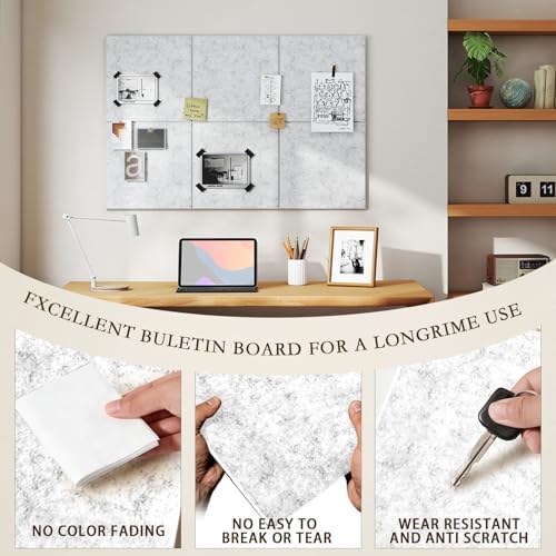 JBER Large Cork Board Alternative 48" x 36" - 12 Pack Self-Adhesive Felt Bulletin Board Tiles, Pin Board Vision Board for Walls, Office & Home Decor(Silver Gray)