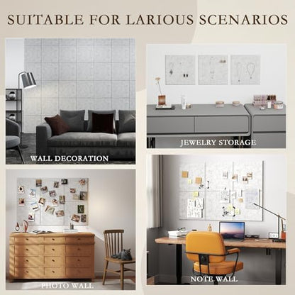 JBER Large Cork Board Alternative 48" x 36" - 12 Pack Self-Adhesive Felt Bulletin Board Tiles, Pin Board Vision Board for Walls, Office & Home Decor(Silver Gray)