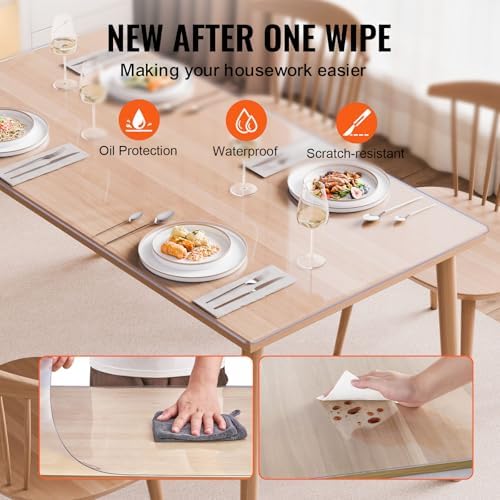 VEVOR Plastic Table Cover, 42 x 72 Inch 2.0 mm Thick Clear Rectangle PVC Desk Mat Protector, Waterproof & Easy Cleaning Desk Pad Tablecloth, for Office, Dresser, Dining Room, Night Stand
