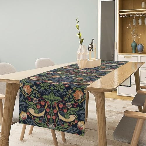 William Morris Blue Strawberry Thief Floral Table Runner Vintage Botanical Flowers Table Runner for Dining Table Decor 13 x 108 Inch
