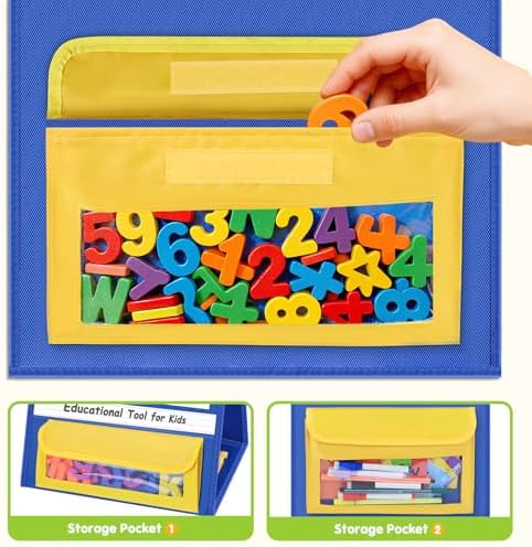 EAMAY Magnetic Desktop Tabletop Stands Pocket Chart Foldable Small Dry Erase Board Classroom Tool for Kids Education (12W*15L, Magnetic)