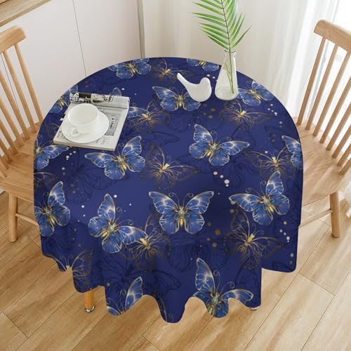 Retro Blue Butterfly Tablecloth, Luxury Golden Blue Butterfly Print Table Cover for Home Dining Decor Kitchen Party Outdoor, 36x36in