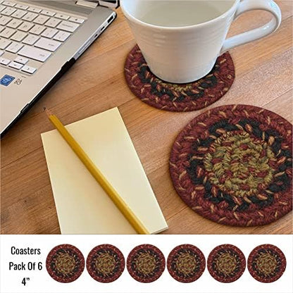 Homespice Highland Jute Braided Coasters for Cabin Decor, Round 4" Set of 6