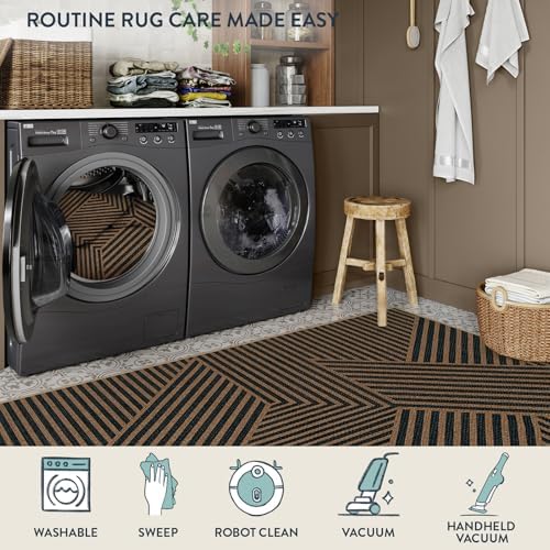Lahome Modern Black and Brown Runner Rug, 2x8 Entryway Runner Rug Non Slip