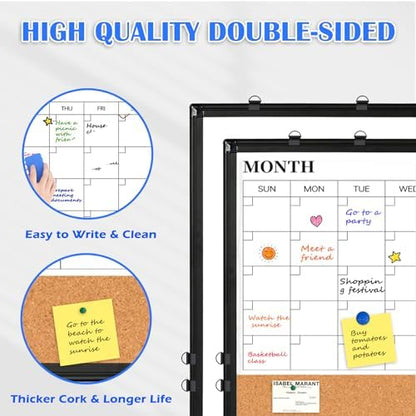 Calendar Whiteboard Dry Erase for Wall, 24" x 18" Month White Board Black