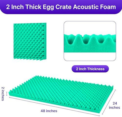 2 Pack Sound Proof Foam Panels for Walls, 48" x 24" x 2" Self-Adhesive Acoustic Panels, High Density Egg Crate Sound Dampening Panels for Recording Studio, Home Office