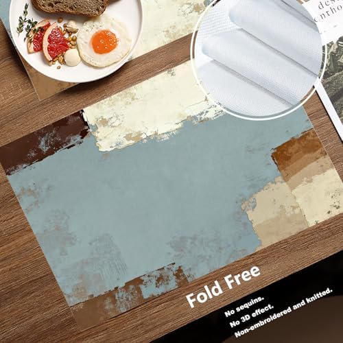 Batmerry Grey and Beige Art Painting Linen Placemats Set of 6, Brushstrokes Abstract Brush Painting Washable Table Mats for Kitchen Table Thickened Heat Insulation Dining Set Indoor Outdoor 12X18 in