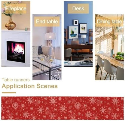 Red Snowflakes Christmas Table Runner, Seasonal Winter Holiday Kitchen Dining Table Decoration for Home Party Decor 13x120 Inch