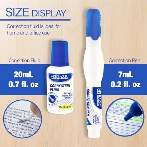 BAZIC Metal Tip Correction Pen & Correction Fluid (2/Pack)