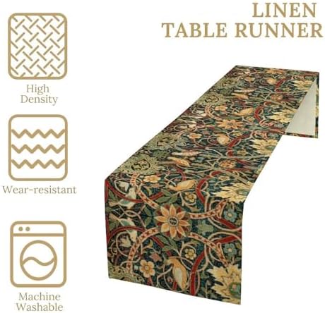 William Morris Table Runner Vintage Flowers Table Runner for Dining Table Decor 13 x 120 Inch Strawberry Thief