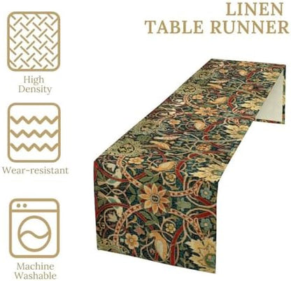 William Morris Table Runner Vintage Flowers Table Runner for Dining Table Decor 13 x 120 Inch Strawberry Thief