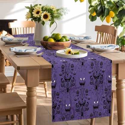 Halloween Haunted Table Runner Dresser Scarf 13 x 72 Inch Purple Black Ghost House Mansion Table Runners Non-Slip Heat Resistant Kitchen Dining Table Decor for Halloween Holidays Indoor Outdoor