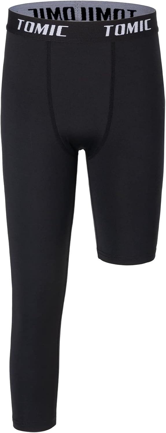 Tomic Youth Boys Kids One Leg 3/4 Leggings Compression Pants for Basketball Soccer Sports Athletic Training Tights Base Layer