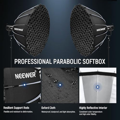 NEEWER Parabolic Softbox Kit, 47.2" Bowens Mount Soft Box with Light Diffusers for Studio Photography Video Recording Streaming Lighting Compatible with Aputure 120d Compatible with Godox SL60w, NS73P