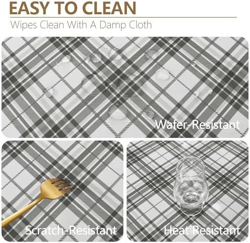 DWCN Checkered Tablecloth, 60 x 102 Inch, Rectangular, Grey and White