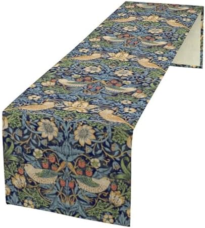 William Morris Floral Table Runner,Flowers Botanical Printed Table Runner for Home Kitchen Dining Table Decoration,13x60 Inch Strawberry Thief