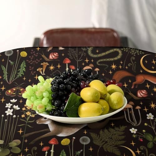 Rustic Forest Tablecloth, Fairy Tale Forest Woodland Wild Animals Moths Flowers Moon Star Table Cover for Home Kitchen Dining Table Party Camping Decor 60x120in