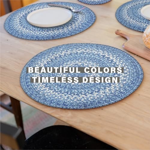 Homespice Denim Braided Placemats Ideal as Table Mats, Round 15" Set of 2