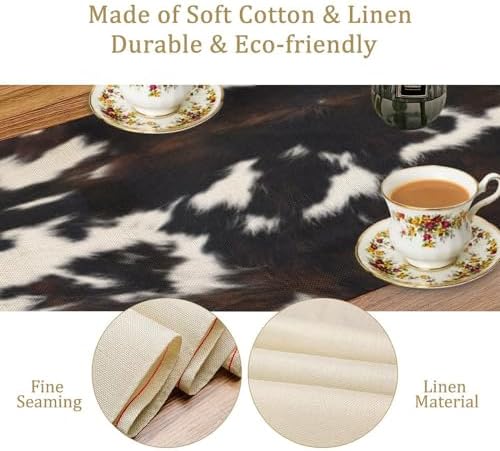 Cow Print Table Runner, Black White Cowhide Print Western Style Table Runner Country Farmhouse Cottage Cow Patten Table Decoration for Home Kitchen Dining, 13x120 Inch