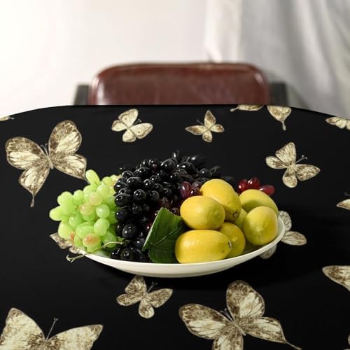 Golden Butterfly Tablecloth, Vintage Luxury Yellow Golden Butterflies Print Table Cloth for Kitchen Dining Coffee Table Outdoor Party Decor 60x110in
