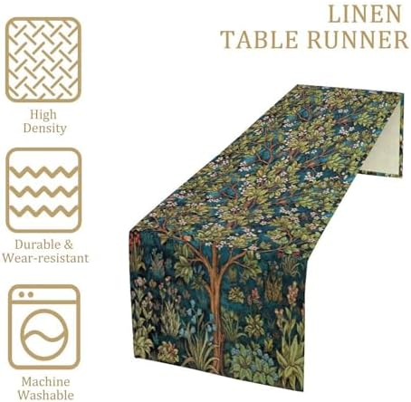 William Morris Floral Table Runner, Vintage Green Botanical Printed Table Runner for Home Kitchen Dining Table Decoration,13x108 Inch