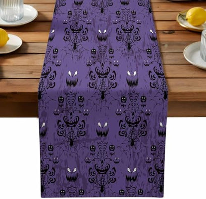 Halloween Haunted Table Runner Dresser Scarf 13 x 60 Inch Purple Black Ghost House Mansion Table Runners Non-Slip Heat Resistant Kitchen Dining Table Decor for Halloween Holidays Indoor Outdoor