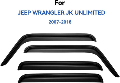 Window Visors Rain Guards Shield for 2007-2018 Jeep Wrangler, Out-Channel Window Vent Wind Deflectors Visors Shades for 07-18 Wrangler JK