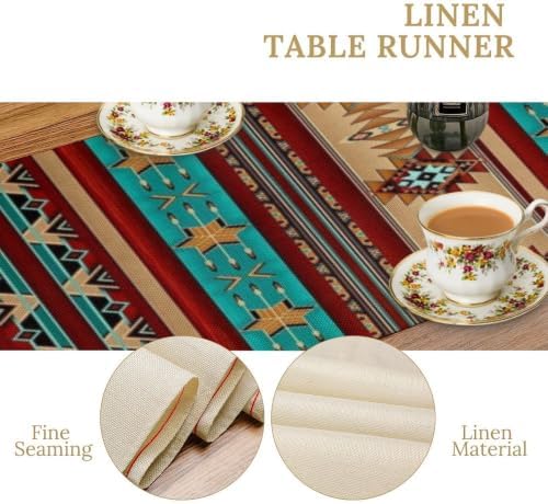 Aztec Southwest Table Runner,Ethnic Style Design Geometric Table Runners Dresser Scarves Table Setting Decor for Garden Farmhouse Wedding Party Holiday Dinner Home 13x60 Inch