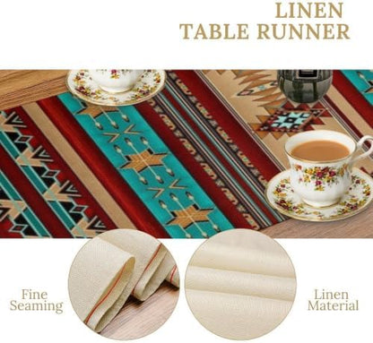 Aztec Southwest Table Runner,Ethnic Style Design Geometric Table Runners Dresser Scarves Table Setting Decor for Garden Farmhouse Wedding Party Holiday Dinner Home 13x60 Inch