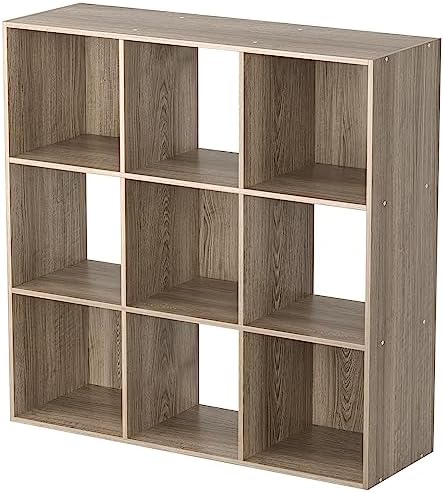 JupiterForce 9 Cubes Bookcases Storage Organizer, 3-Tier Wooden Open Bookshelf Cabinets with Removable Back Panels for Home, Office, Living Room(Natural)