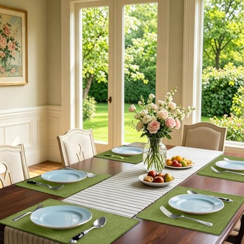 Homaxy Cloths Placemats for Dining Table Set of 4, 13" x 19", Grass Green