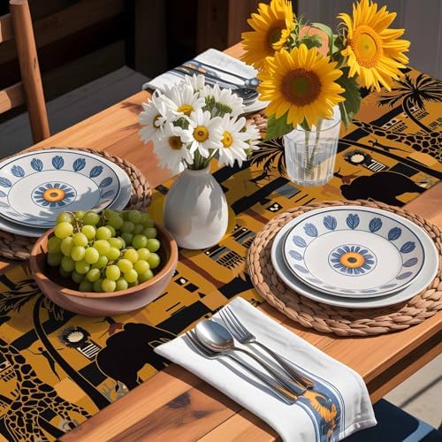 Black African Female Table Runner Dresser Scarf 13 x 72 Inch Elephant Giraffe Ethnic Wind Brown Black Table Runners Non-Slip Heat Resistant Kitchen Dining Table Decor for Home Holidays Indoor Outdoor