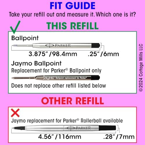 Replacement for Parker 1950369 - G2 Ballpoint Pen Refill - 6 Black + 6 Blue