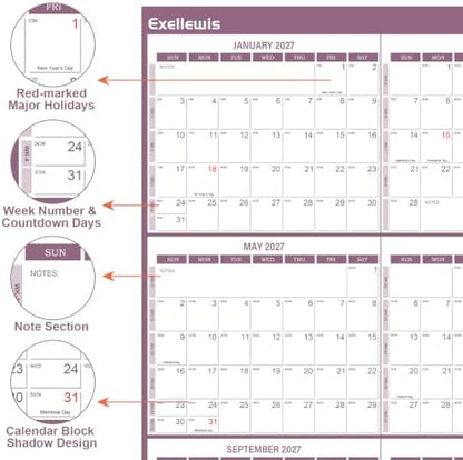 2027 Wall Calendar 32" x 48" Wet & Dry Erase 12 Months Calendar for Wall