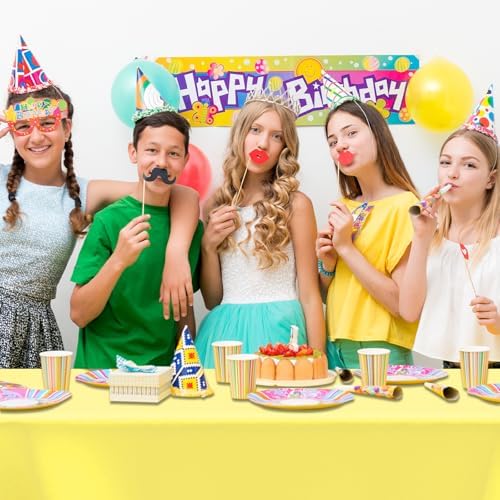 CXPSINC 54 Inch X 300 Feet Plastic Table Cover Roll Disposable Tablecloth with Slide Cutter for All Type/Shape Tables | Party, Banquet, Birthdays, Weddings(Light Yellow, 300 Feet)