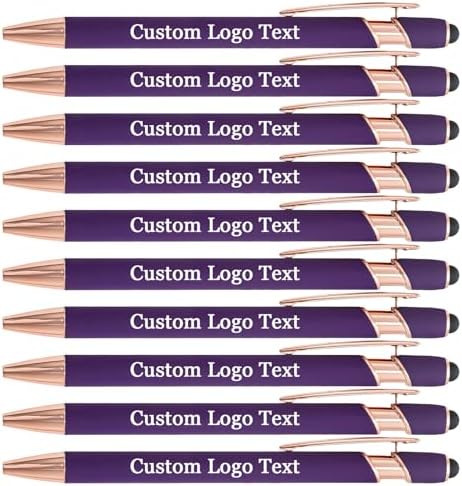 Personalized Pens Ballpoint with Stylus, Purple, 10 Pcs