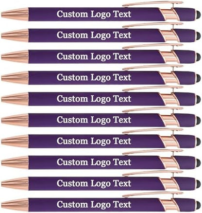 Personalized Pens Ballpoint with Stylus, Purple, 10 Pcs