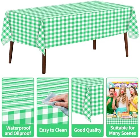 CXPSINC 54 Inch X 100 Feet Plastic Table Cover Roll Disposable Tablecloth with Slide Cutter for All Type/Shape Tables | Party, Banquet, Birthdays, Weddings(Green Checkered, 100 Feet)