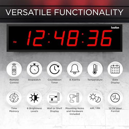 Ivation Oversized Digital Wall Clock with Large LED Display & Timer, 72"