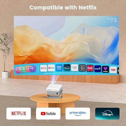Mini Projector with WiFi and Bluetooth, 4K Portable Projector Compatible with Netflix, Auto Focus&Keystone, Smart Projector for Outdoor/TV /Bedroom/Ceilling