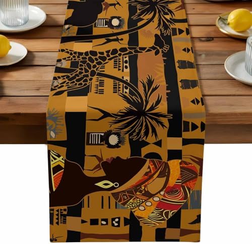 Black African Female Table Runner Dresser Scarf 13 x 72 Inch Elephant Giraffe Ethnic Wind Brown Black Table Runners Non-Slip Heat Resistant Kitchen Dining Table Decor for Home Holidays Indoor Outdoor