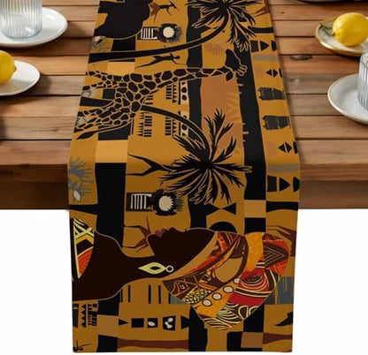 Black African Female Table Runner Dresser Scarf 13 x 120 Inch Elephant Giraffe Ethnic Wind Brown Black Table Runners Non-Slip Heat Resistant Kitchen Dining Table Decor for Home Holidays Indoor Outdoor